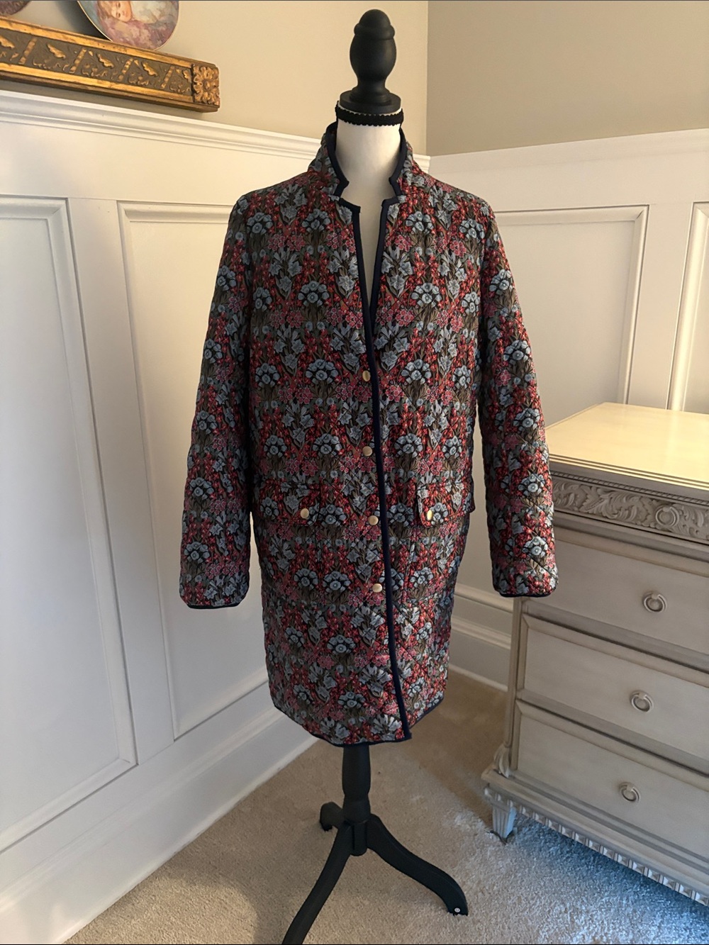 J. Crew Quilted Floral Shirt Jacket in Red and Blue